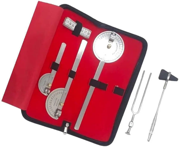 Goniometer Set Physiotherapy Kit Set of 3 with measurement tape and knee hammer