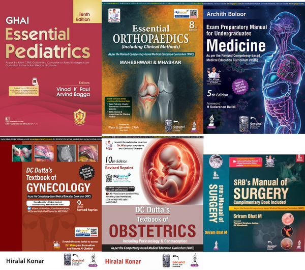 SRB MANUAL 8TH EDITION, GHAI 10TH EDITION, MAHESWARI ORTHOPEADICS 8TH ETION, DUTTA OBSTETRICS 10TH EDTION, DUTTA GYNECOLOGY 10TH EDTION, GHAI PEDIATRICS 10TH EDITION