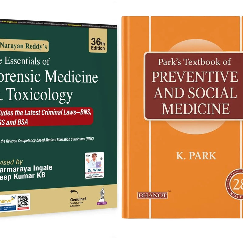 Combo Pack for 3rd Year MBBS books: Essentials of Forensic Medicine & Toxicology (36th Edition) + Park’s Textbook of Preventive and Social Medicine (28th Edition)