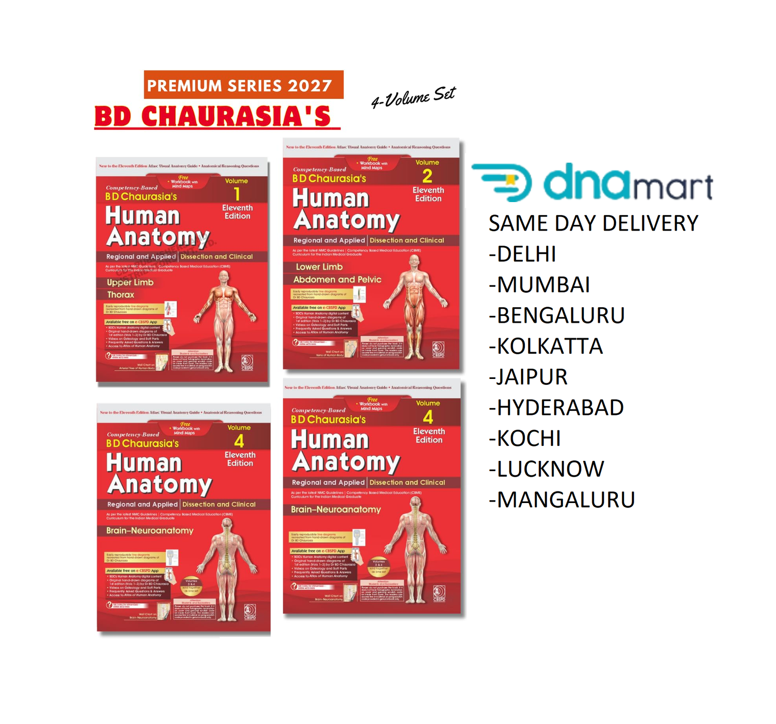 BD Chaurasia's Human Anatomy 11th Edition – All 4 Volumes with Free Workbooks, Mind Maps & Atlas | Buy at DNAMART