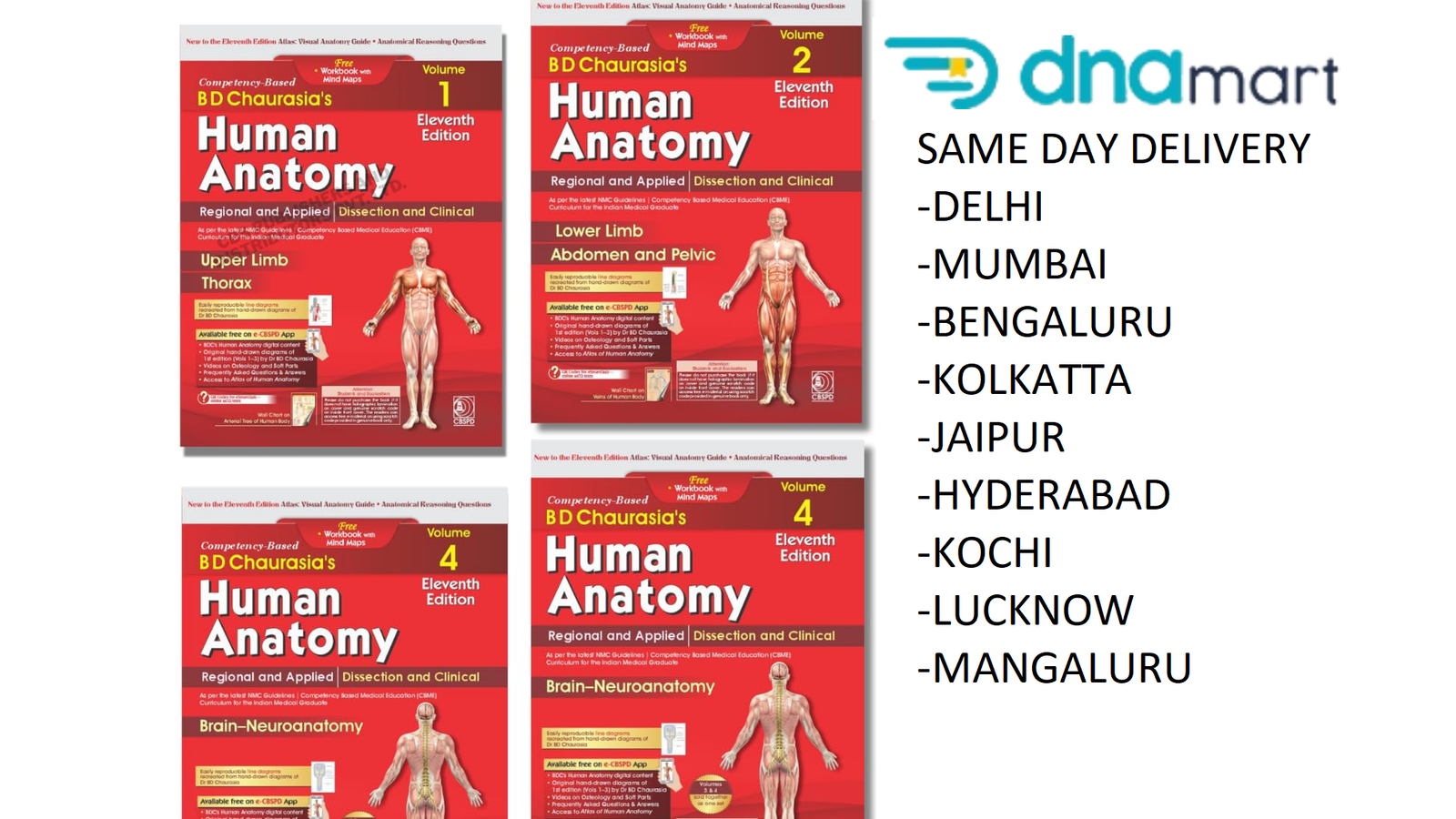 BD Chaurasia's Human Anatomy 11th Edition – All 4 Volumes with Free Workbooks, Mind Maps & Atlas | Buy at DNAMART