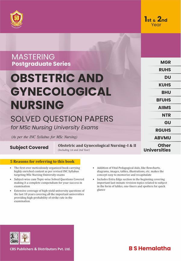 Mastering Postgraduate Series Obstetric And Gynecological Nursing Solved Question Papers For Msc Nursing University Exam 1St And 2Nd Year  (Pb 2025) by B S Hemalatha