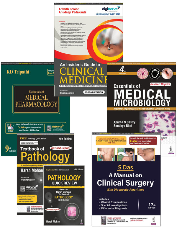Medical Pharmacology by KD Tripathi, Essentials of Medical Microbiology by Apurba S. Sastry & Sandhya Bhat, and Textbook of Pathology by Harsh Mohan. Incorporating keywords like 