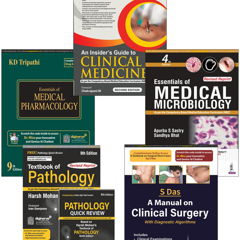 Medical Pharmacology by KD Tripathi, Essentials of Medical Microbiology by Apurba S. Sastry & Sandhya Bhat, and Textbook of Pathology by Harsh Mohan. Incorporating keywords like 