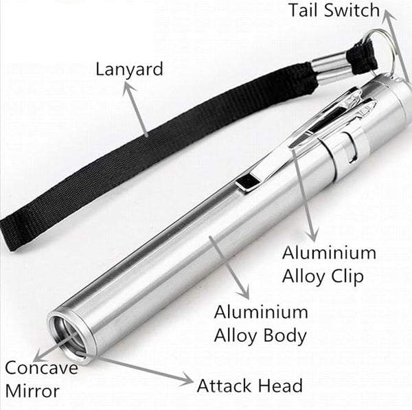 Round Moon Shaped Light Aluminium Alloy Pen Torch for medical students
