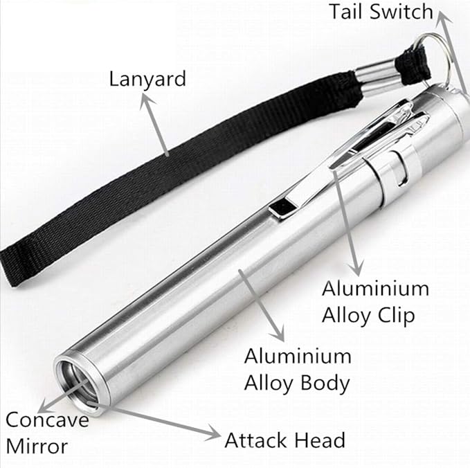 Round Moon Shaped Light Aluminium Alloy Pen Torch for medical students