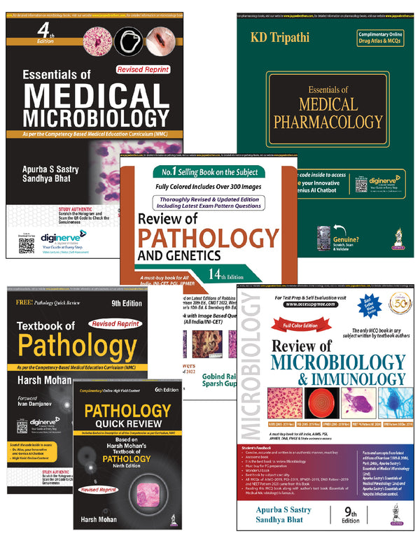 MBBS books, medical books, second-year MBBS, pathology book, pharmacology book, microbiology book, best books for MBBS, KD Tripathi pharmacology, Harsh Mohan pathology, Apurba Sastry microbiology, review of pathology, review of microbiology, pathology quick review, NEET PG books, INI-CET books, JIPMER exam books, AIIMS PG books, medical entrance preparation, clinical pathology, systemic pathology, general pathology, immunology book, bacteriology book, virology book, parasitology book, drug atlas, MCQs for m