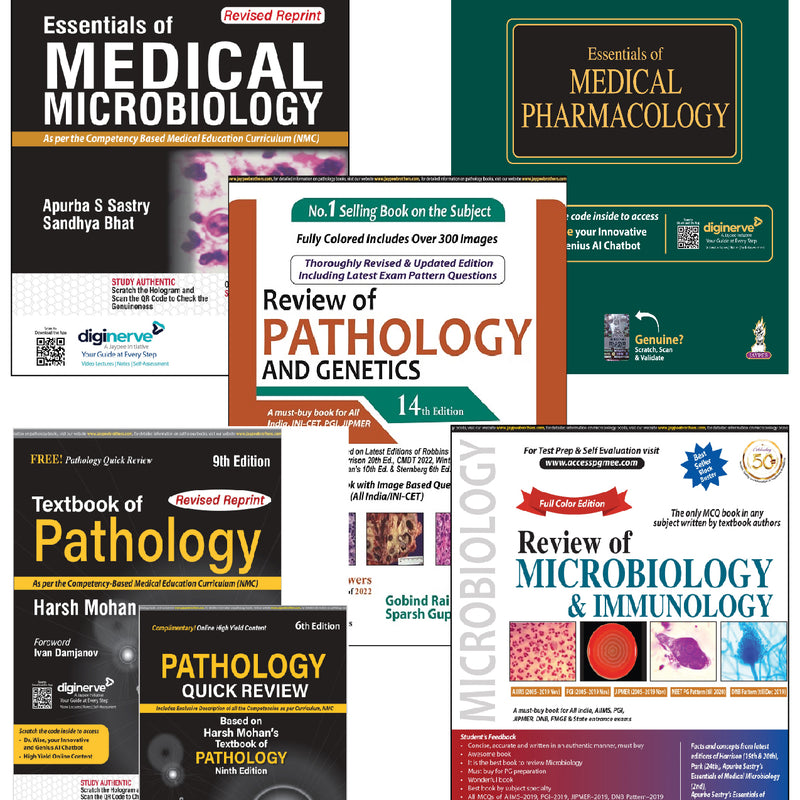 MBBS books, medical books, second-year MBBS, pathology book, pharmacology book, microbiology book, best books for MBBS, KD Tripathi pharmacology, Harsh Mohan pathology, Apurba Sastry microbiology, review of pathology, review of microbiology, pathology quick review, NEET PG books, INI-CET books, JIPMER exam books, AIIMS PG books, medical entrance preparation, clinical pathology, systemic pathology, general pathology, immunology book, bacteriology book, virology book, parasitology book, drug atlas, MCQs for m