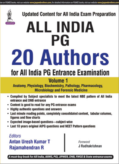 ALL INDIA PG 20 AUTHORS FOR ALL INDIA PG ENTRANCE EXAMINATION (VOL.1), 1/E, BY, ANTAN URESH KUMAR T