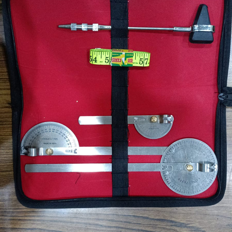 Goniometer Set Physiotherapy Kit Set of 3 with measurement tape and knee hammer