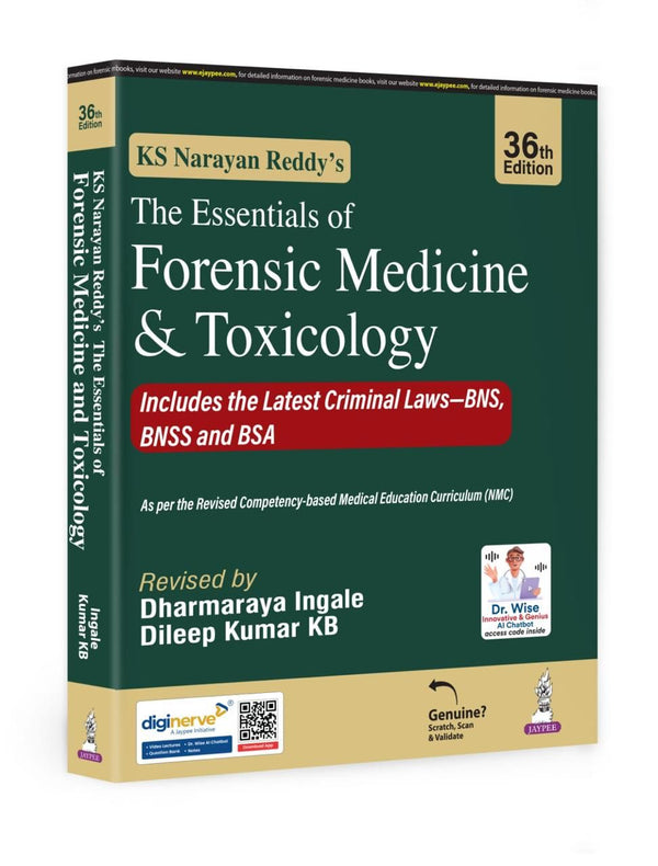 Book titled 'The Essentials of Forensic Medicine & Toxicology' by KS Narayan Reddy on a white background
