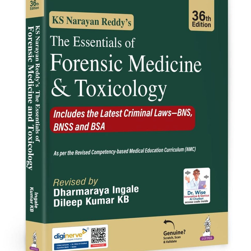 Book titled 'The Essentials of Forensic Medicine & Toxicology' by KS Narayan Reddy on a white background