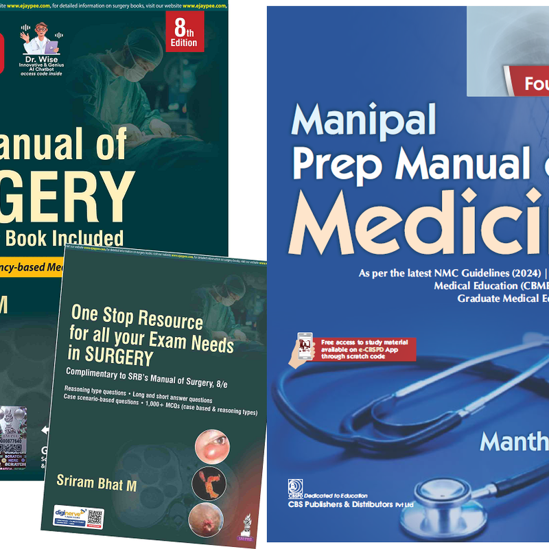 SRB's Manual of Surgery + Manipal Prep Manual of Medicine (Combo)
