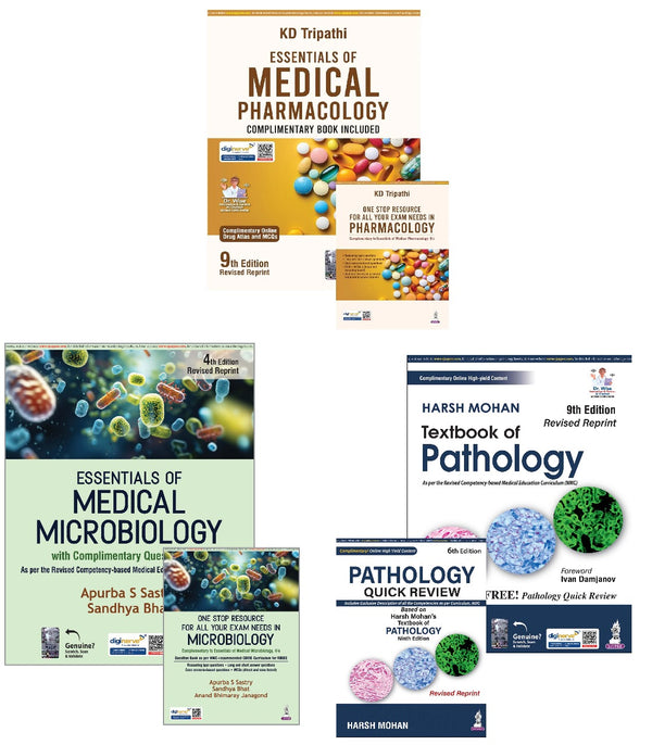 MBBS 2nd Year Standard Textbook Pack – KD Tripathi (Pharmacology) + Harsh Mohan (Pathology) + Apurba Sastry (Microbiology)