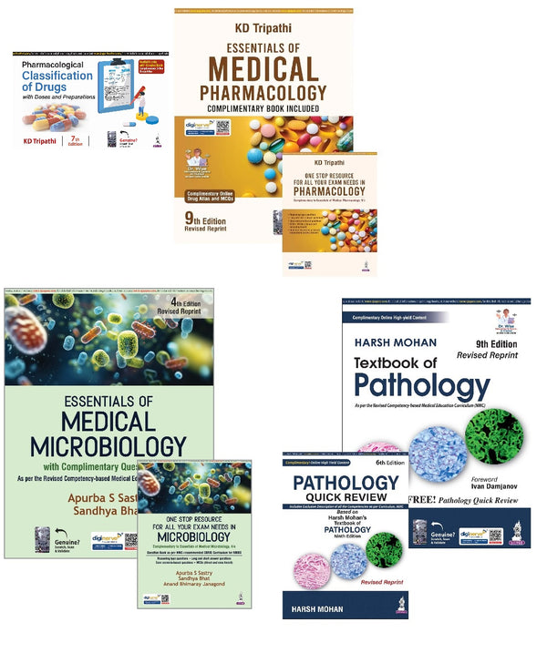 MBBS 2nd Year Combo – KD Tripathi Pharmacology + Drug Classification Handbook + Harsh Mohan Pathology (with Quick Review) + Apurba Sastry Microbiology | Latest 2025–26 CBME Editions