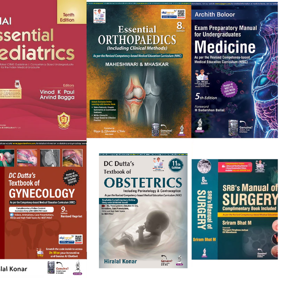COMBO - SRB Surgery 8/E + DC Dutta Obstetrics 10/E + GHAI Pediatrics 10/E + Boloor Medicine + Maheshwari Orthopedics + DC Dutta Gynecology