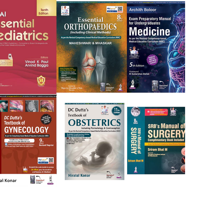 COMBO - SRB Surgery 8/E + DC Dutta Obstetrics 10/E + GHAI Pediatrics 10/E + Boloor Medicine + Maheshwari Orthopedics + DC Dutta Gynecology