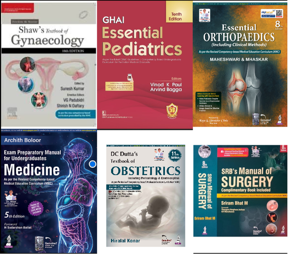 MBBS FINAL YEAR COMBO TEXTBOOK - SRB Surgery 8/E + DC Dutta Obstetrics 10/E + GHAI Pediatrics 11/E + Boloor Medicine + Maheshwari Orthopedics + SHAW Gynecology