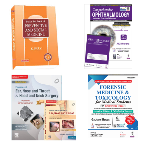 3rd Year MBBS Textbooks Combo 2025 – IV | Park PSM 28e + Dhingra ENT 9e + Khurana Ophthalmology 10e + Biswas Forensic 6e