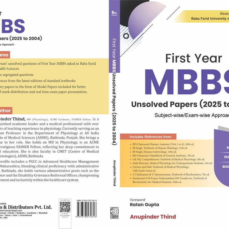 First Year MBBS Unsolved Papers (2025 to 2004) – Baba Farid University of Health Sciences | 6th Edition | Anupinder Thind