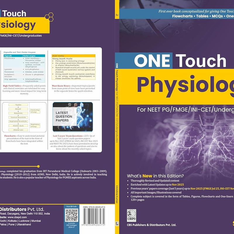 One Touch Physiology For Neet Pg/Fmge/Nin-Cet/Undergraduates 2Ed (Pb 2026), by S Krishna Kumar