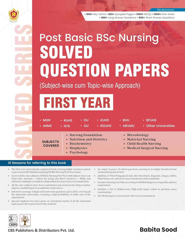 Post Basic Bsc Nursing Solved Question Papers First Year Subject Wise Cum Topic Wise Approach (Pb 2027), by Babita Sood