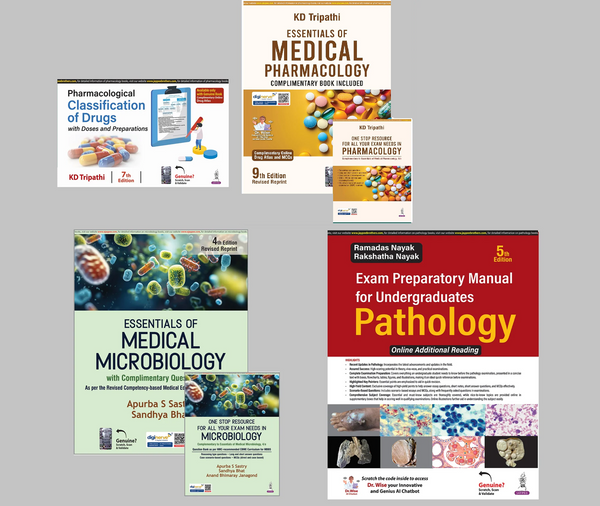 MBBS 2nd Year Combo – KD Tripathi Pharmacology + Drug Classification Handbook + Ramadas Nayak Pathology + Apurba Sastry Microbiology | Latest 2025–26 CBME Editions