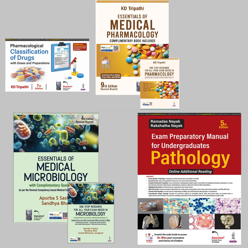 MBBS 2nd Year Combo – KD Tripathi Pharmacology + Drug Classification Handbook + Ramadas Nayak Pathology + Apurba Sastry Microbiology | Latest 2025–26 CBME Editions